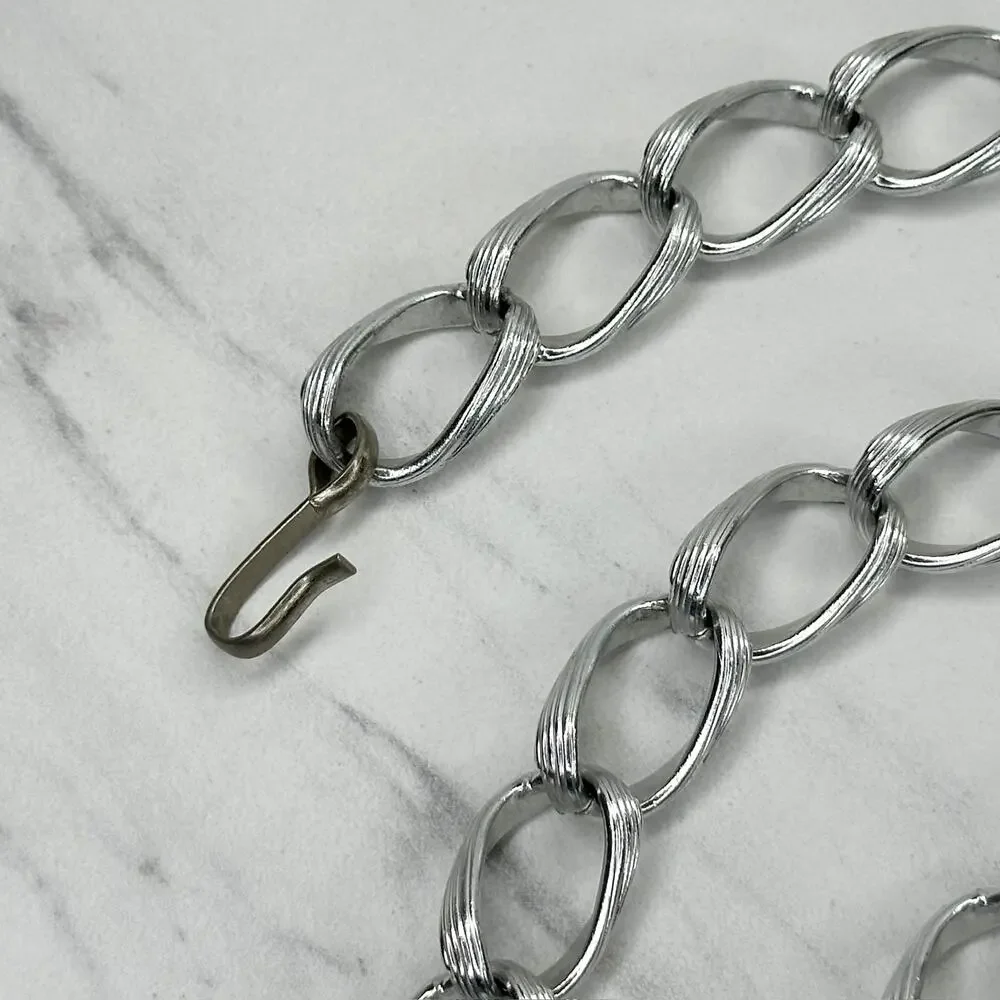 Chunky Textured Silver Tone Metal Chain Link Belt Size XS Small S